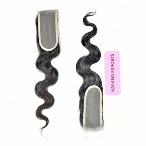 Cierre de encaje 2*6 de cabello humano Remy indio sin procesar, cutícula alineada, onda corporal, color negro natural, doble trama a máquina, 100 gramos - Product Image 5