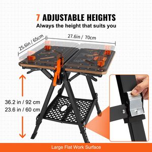 Tavolo da Lavoro Portatile Pieghevole 2 in 1, Capacità 450 Kg, Banco da Lavoro con 7 Altezze Regolabili e Gambe in Acciaio - Product Image 4