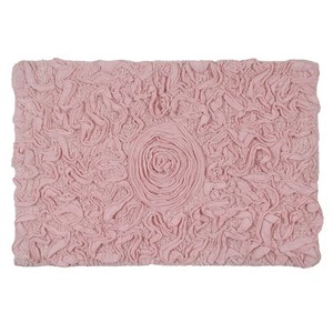 Tapis de bain rectangulaire en chenille rose, motif floral en relief, antidérapant, tapis de maison tufté, épaisseur moyenne, lavable en machine - Product Image 1