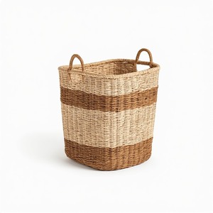 Grand panier en jonc de mer tressé durable avec poignées robustes pour le rangement de la cuisine et du linge, organisation domestique multifonctionnelle - Product Image 6