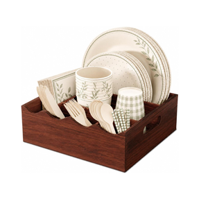 Porte-ustensiles en bois d'acacia rustique de qualité supérieure pour le rangement des ustensiles de cuisine et des couverts, 6 compartiments - Product Image 1