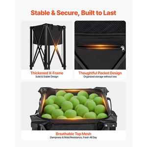 Panier à balles de tennis en aluminium léger, pliable, chariot pour pickleball avec ramassage facile, capacité de 120 balles - Product Image 6