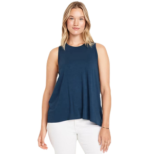 Débardeur sans manches bleu marine pour femme, col rond, tricoté, couleur unie, respirant, élasthanne, écologique, sportif - Product Image 1