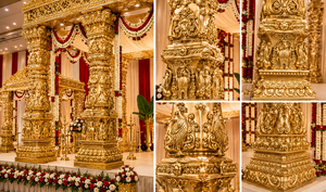 Grandioso Mandapam Dorado Manavarai para Ceremonia de Boda Tamil, Decoración de Lujo con Kalyanam Dorado Tallado en Fibra para Grandes Eventos - Product Image 5
