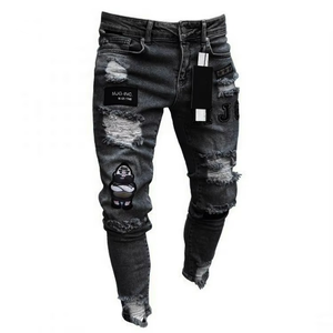 Vente en gros de jeans slim pour hommes, coupe droite, taille mi-haute, en denim élastique, avec logo personnalisé - Product Image 6