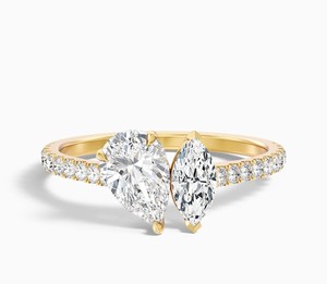 Toi Et Moi <b>Ring</b> <b>Two</b> <b>Stone</b> Moissanite <b>Ring</b> 925 Sterling Silver Yellow Gold Plated Engagement <b>Ring</b> Dainty Minimalist Promise <b>Ring</b> - Product Image 4