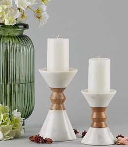 Modern Handcrafted Bamboo Taper Candle Holder Set Fall Home Wedding <b>Table</b> Decor - Product Image 3
