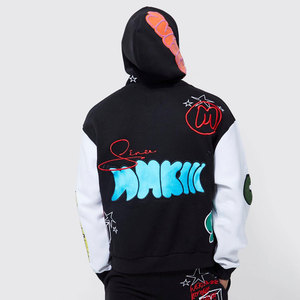 Conjunto Deportivo con Capucha para Hombre, Color Negro, con Estampado de Grafiti Colorido, Estilo Urbano, Pantalones y Sudadera Largos - Product Image 4