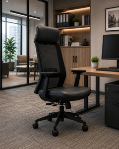 Chaise de bureau ergonomique avec accoudoirs 3D réglables, dossier en tissu maillé, base métallique, pivotante, réglage de la hauteur électrique, design contemporain - Product Image 1