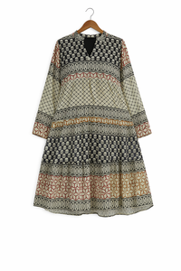 Vestido Maxi Estampado de Algodón para Mujer, Cuello en V, Mangas Largas, Estilo Boho, Transpirable, Informal, para Primavera, Verano y Playa - Product Image 2