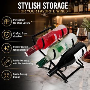 Modern <b>Metal</b> Wine <b>Rack</b> 3 Bottle Capacity Minimalist Design Home Display Stand - Product Image 2