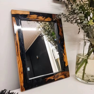 Golden Line Resin Inlay Wood Wall Mirror Luxury Designer Frame for Stylish Home and Hotel Interiors - Product Image 1