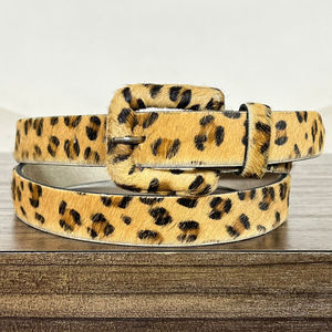 Handmade Highest Quality Genuine Leather <b>Leopard</b> <b>Printed</b> Belt for Women's Western Hair-On Hide Vintage Boho Style Cowhide Belts - Product Image 4