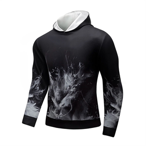 Sweat-shirt à capuche noir pour homme avec imprimé fumée blanche, coupe ajustée, pull décontracté respirant en polyester tricoté, idéal pour l'automne - Product Image 3