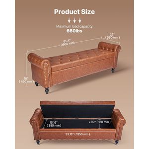 Panca contenitore moderna con bottoni trapuntati e braccioli arrotolati in pelle PU, gambe in legno massello, ideale per ingresso o come panca porta scarpe per la casa - Product Image 2