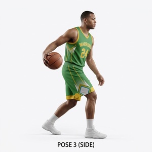 Maillot de basket sans manches pour homme Warriors 24 vert et jaune avec impression par sublimation du numéro, polyester respirant, OEM - Product Image 3