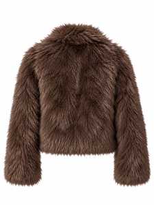 Abrigo Corto de Piel Sintética Marrón con Cuello de Solapa Peludo, Ropa de Invierno Cálida para Mujer - Product Image 4