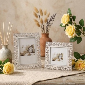 Elegant Silver Rectangular Photo <b>Frame</b> <b>with</b> Pearl and Crystal Floral Design Handmade Tabletop Decor - Product Image 5
