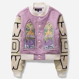<b>Men</b> Varsity Leather <b>Jacket</b> Light Blue <b>White</b> Embroidered Stained Glass Pattern Letter Print Streetwear Autumn Style - Product Image 4