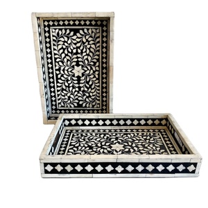 Plateau de service en bois fait main avec incrustations d'os, non toxique et durable, plateau décoratif pour la salle à manger et la décoration de table - Product Image 1