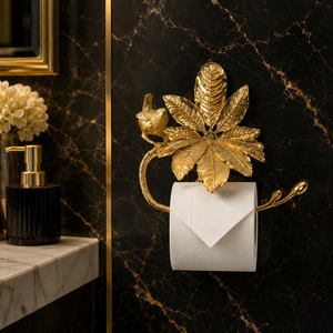 Porte-papier toilette de luxe plaqué or, design décoratif oiseau et feuille, support mural doré pour rouleau de papier toilette, accessoire de salle de bain - Product Image 5