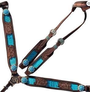 Meilleures ventes 2026 : Accessoires de selle western en cuir léger, têtière à plumes et collier de poitrine faits main - Product Image 4
