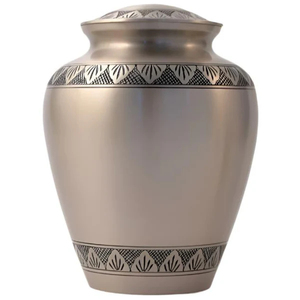 Wholesale Classic Crimson Red Brass Cremation Urn <b>For</b> Adult Human <b>Ashes</b> Elegant Gold Banded Metal Funeral Memorial Urn With Lid - Product Image 3