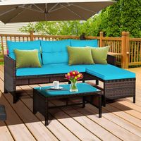 Ensemble de canapés d'angle en rotin turquoise pour patio extérieur, 4 places, mobilier de jardin au design contemporain pour le loisir
