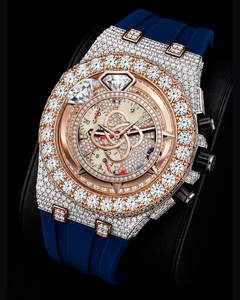 Reloj Cronógrafo de Lujo para Hombre con Incrustaciones de Diamantes, Cristal de Zafiro y Correa de Silicona Azul, Mecánico Analógico - Product Image 1
