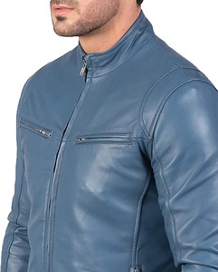 <b>Men</b> Blue Genuine <b>Leather</b> Biker <b>Jacket</b> Motorcycle <b>Jacket</b> Gatsby Blue <b>Leather</b> Biker <b>Jacket</b> - Product Image 4