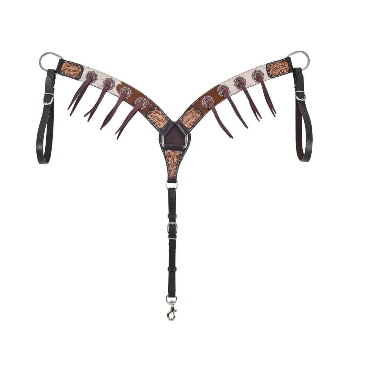 Engraved Western Style Concho Cowhide Hair On Leather Breastplate Headstall With Hand Tooling Indian Exporters At Best Price