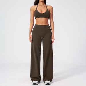 Customized Two Piece Gym Sports Tops Bra Workout Wear Women Fitness Casual Loose <b>Pants</b> Active Wear Gym Clothes Yoga Set - Product Image 3