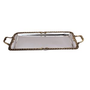 Plateau de service rectangulaire en métal avec motif floral, finition polie, poignée pour usage résidentiel - Product Image 4