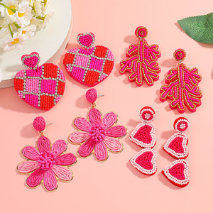 Joyería de Moda Estilo Bohemia para el Día de San Valentín, Hecha a Mano con Rafia y Cuentas, con Diseño de Girasol y Corazón Floral Colorido, para Verano y Playa - Product Image 1