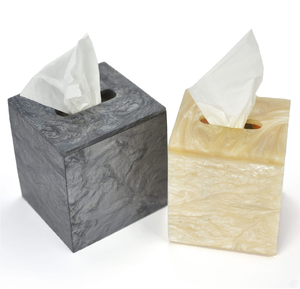 Boîte à mouchoirs en résine époxy, 2 pièces, boîte à mouchoirs carrée en résine grise et blanche, best-seller - Product Image 1
