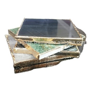 Venta al por mayor de posavasos artesanales de cristal chapado en oro estilo Feng Shui piedras naturales rebanadas platos-Comprar en línea - Product Image 2