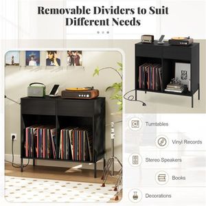 Support de rangement personnalisable pour tourne-disque Compartiments en vinyle Station de charge intégrée Pieds en métal Modèle de meuble de salon - Product Image 5
