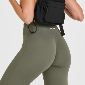 High Waist Solid Color Seamless Full Length Yoga Pants Women Olive Green Stretchy <b>Flared</b> <b>Leggings</b> Soft Spandex/Polyester - Product Image 5