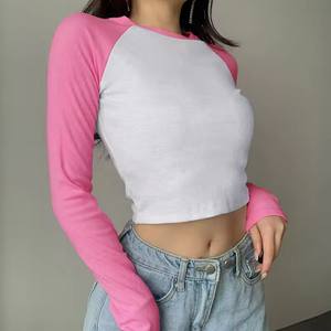 Camiseta Corta de Manga Larga para Mujer, Diseño Coreano, Personalizada, con Detalle de Orificios, Material Spandex, Dos Colores - Product Image 2