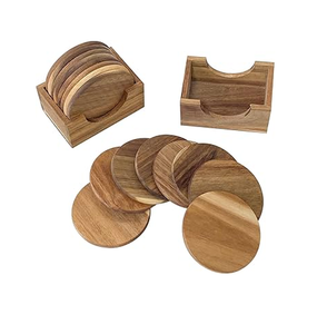 <b>Round</b> Wood Coaster Solid Design <b>Mats</b> & Pads 5mm Thick Non Slip Reusable Modern Style Set of 4 - Product Image 6