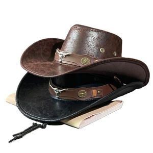 Jimieson Apparel Cowboy Leather <b>Hat</b> Brown Wide Brim Unisex Four Seasons Adjustable Outdoor Casual Quick Dry Breathable Western - Product Image 2