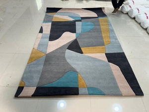 Alfombra de área de diseño abstracto multicolor contemporáneo | Alfombra de sala de estar de forma orgánica - Product Image 2