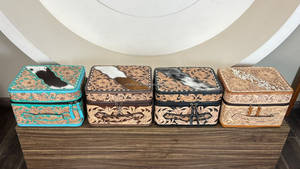 Super September Western Hand Tooled Leather Jewelry Organizer Luxury Cowhide Leather Zipper Closure Makeup <b>Travel</b> Storage <b>Case</b> - Product Image 3