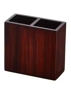 Wooden Carved Square Storage <b>Box</b> With Circular Design For Office Desk Organizer Minimalist Style 203x133x68mm - Product Image 2
