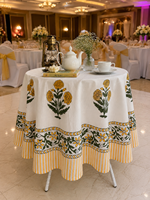 Mantel Redondo Hecho a Mano con Diseño Floral Simple, 100% Algodón Ecológico, Lavable, Duradero, Tamaño Personalizado para Eventos de Boda