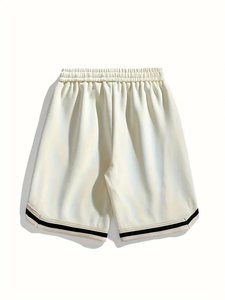 Pantalones Cortos Deportivos Unisex de Punto Crema con Cordón Ajustable y Raya Lateral Negra, Estilo Casual y Transpirable, Producción Harry Johnson - Product Image 2
