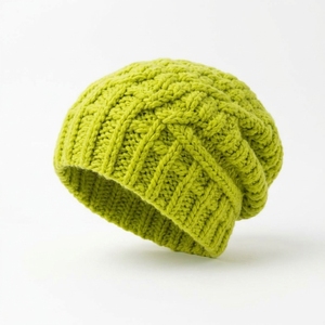 Hand Knitted Beanie <b>Hat</b> Solid Color <b>Green</b> Unisex Winter Cap Casual Style 56-58CM Adult Size Acrylic Material - Product Image 1