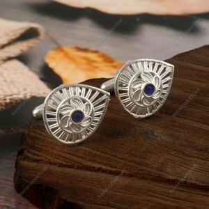 Silver Blue Glass <b>Cufflinks</b> Brass Silver Plated Elegant Formal <b>Shirt</b> Jewelry Wedding Groom Anniversary Party Luxury Gift - Product Image 3