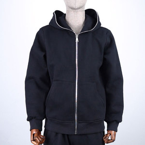 Sudadera con Capucha y Cremallera Negra Personalizada, 100% Algodón Felpa, Corte Regular Informal, para Otoño - Product Image 1