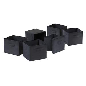 Capri Set of 6 Black <b>Fabric</b> <b>Baskets</b> Foldable & Versatile Storage Solution - Product Image 2